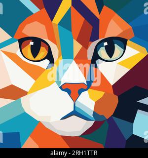 Portrait géométrique coloré de chat dans le style pop art wpap. Illustration de Vecteur