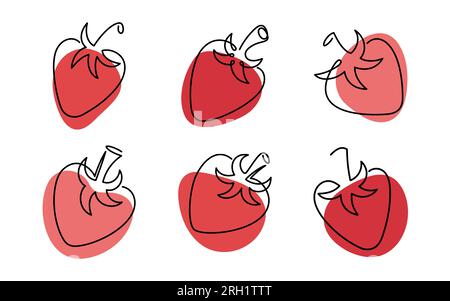 Jeu d'icônes fraise. Fraise style art ligne simple. Illustration alimentaire créative abstraite dans la conception de minimalisme. Illustration vectorielle dessinée à la main. Illustration de doodle au trait Illustration de Vecteur