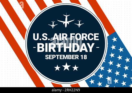 Le 18 septembre est célébré comme anniversaire de l'US Air Force, conception patriotique de fond avec drapeau et typographie des États-Unis. Banque D'Images