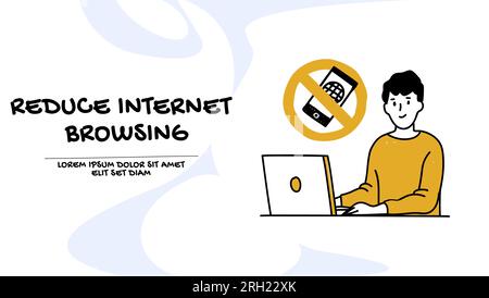 Concept de gestion du temps. Vecteur d'un homme gardant sous contrôle le temps passé sur la navigation Internet Illustration de Vecteur