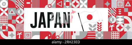 Carte DU JAPON et poings levés. Journée nationale ou jour de l'indépendance pour la célébration DU JAPON. Design rétro moderne avec icônes abstraites. Vecteur Illustration de Vecteur
