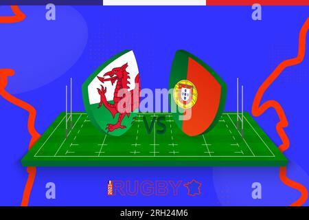 Équipe de rugby pays de Galles vs Portugal sur le terrain de rugby. Stade de rugby sur fond abstrait pour championnat international. Modèle vectoriel. Illustration de Vecteur