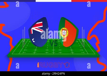 Équipe de rugby Australie vs Portugal sur le terrain de rugby. Stade de rugby sur fond abstrait pour championnat international. Modèle vectoriel. Illustration de Vecteur