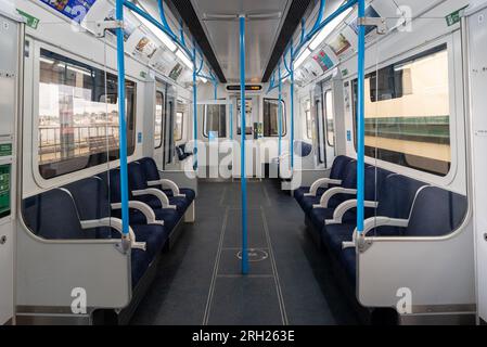 Intérieur de l'un des trains Islandline reliant Ryde Pier Head à Shanklin sur l'île de Wight. Août 2023 Banque D'Images