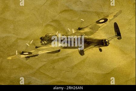 Image de l'effet d'âge du bombardier Avro Lancaster de la Seconde Guerre mondiale en vol. Banque D'Images