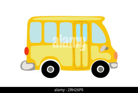 Bus scolaire américain jaune dans le style de dessin animé. Illustration de Vecteur