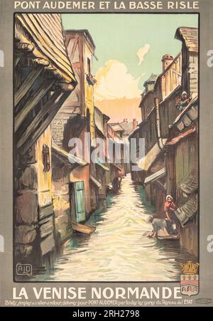 Pont Audemer et la Basse Risle (c. 1920s) affiche de voyage française - Charles Halo Artwork Banque D'Images