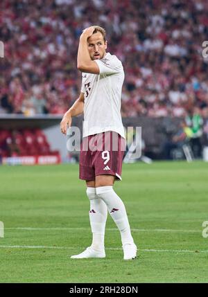 Munich, Allemagne. 12 août 2023. Harry Kane, FCB 9 triste en action dans le match final de la Super coupe 2023 FC BAYERN MUENCHEN - RB LEIPZIG 0-3 le 12 août 2023 à Munich, Allemagne. Saison 2023/2024, 1.Bundesliga, FCB, München crédit : Peter Schatz/Alamy Live News crédit : Peter Schatz/Alamy Live News Banque D'Images