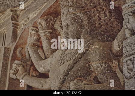 Détails des grottes d'Ellora sont des grottes spectaculaires de temple taillé dans la roche en Inde et sont sous les sites du patrimoine mondial de l'UNSECO Banque D'Images