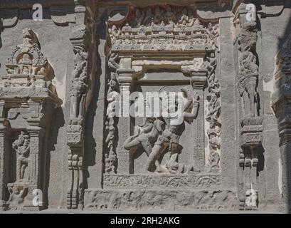 Détails des grottes d'Ellora sont des grottes spectaculaires de temple taillé dans la roche en Inde et sont sous les sites du patrimoine mondial de l'UNSECO Banque D'Images