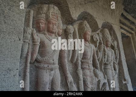 Détails des grottes d'Ellora sont des grottes spectaculaires de temple taillé dans la roche en Inde et sont sous les sites du patrimoine mondial de l'UNSECO Banque D'Images