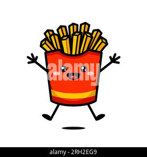 Mignon Potato French Fries Box Cartoon Character vecteur Premium Illustration de Vecteur