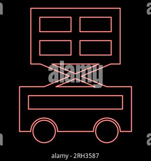 Plate-forme élévatrice de ciseaux de machine de levage de néon automotrice de couleur rouge illustration vectorielle image de style plat lumière Illustration de Vecteur