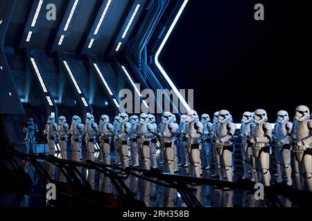 Une photo de la baie Star Destroyer à la montée de la résistance à Disneyland. Banque D'Images