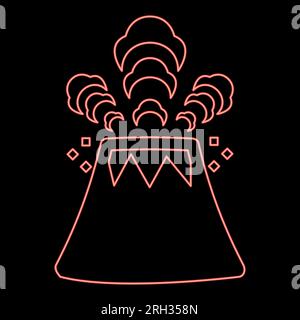 Le volcan néon crache de la lave et des roches de couleur rouge illustration vectorielle image de style plat lumière Illustration de Vecteur