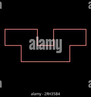 Fosse au néon avec trou carré creusé fossette de couleur rouge illustration vectorielle image de style plat lumière Illustration de Vecteur