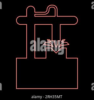 Technologie de fraiseuse 3D cnc NEON concept automatisé illustration vectorielle couleur rouge image de style plat lumière Illustration de Vecteur