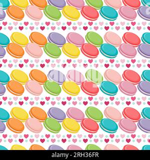 Vecteur modèle sans couture avec des biscuits macarons colorés, biscuits français, coeurs Illustration de Vecteur