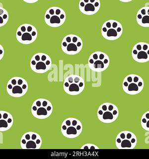 Motif de patte d'animal sans couture. Empreinte de chat ou de chien sur fond vert. Illustration vectorielle. Illustration de Vecteur