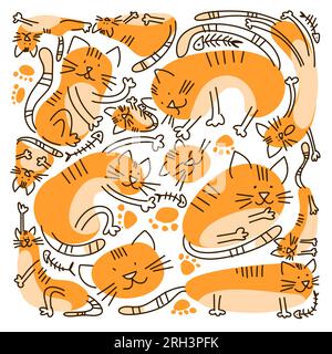 Ensemble de chats simples mignons. Illustration vectorielle Illustration de Vecteur