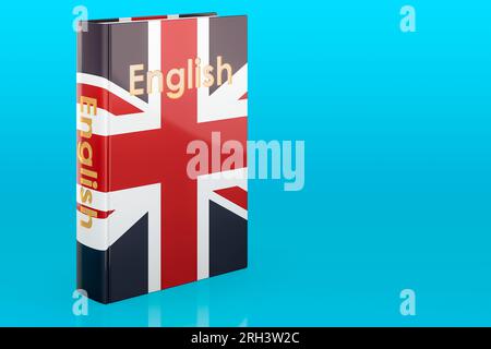 Cours d'anglais. Manuel de langue anglaise sur fond bleu. Rendu 3D. Banque D'Images