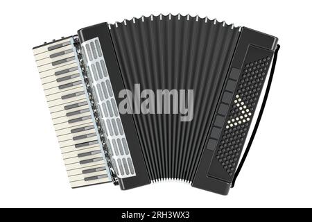 Accordéon piano, couleur noire, vue de face. Rendu 3D isolé sur fond blanc Banque D'Images