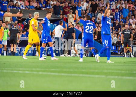 Getafe, Espagne. 13 août 2023. Jose Bordalas (Getafe) protestant contre la décision de l'arbitre lors du match de football LaLiga EA Sports entre Getafe et Barcelone joué au Coliseum Alfonso Perez Stadium le 13 août 2023 à Getafe, Espagne crédit : Agence photo indépendante/Alamy Live News Banque D'Images