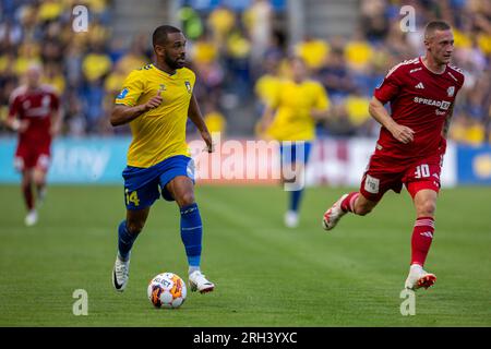 Broendby, Danemark. 13 août 2023. Kevin Mensah (14) de Broendby IF vu lors du 3F Superliga match entre Broendby IF et Lyngby BK au Broendby Stadion à Broendby. (Crédit photo : Gonzales photo/Alamy Live News Banque D'Images