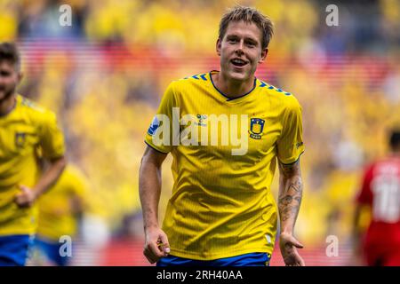 Broendby, Danemark. 13 août 2023. Nicolai Vallys (7) de Broendby IF célèbre lors du 3F Superliga match entre Broendby IF et Lyngby BK au Broendby Stadion à Broendby. (Crédit photo : Gonzales photo/Alamy Live News Banque D'Images