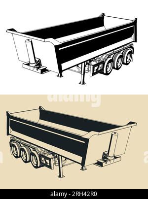 Illustrations vectorielles stylisées de semi-remorque basculante Illustration de Vecteur