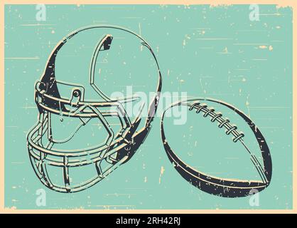 Illustration vectorielle stylisée d'un casque et d'une balle de football américain dans un style d'affiche rétro Illustration de Vecteur