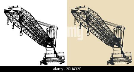 Illustrations vectorielles stylisées d'une grande grue tournante complète Illustration de Vecteur