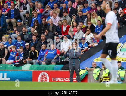 Windsor Park, Belfast, Irlande du Nord, Royaume-Uni. 13 Jul 2023. UEFA Europa Conference League Round One (première manche) – Linfield contre FK Vlaznia. Manager de Linfield, Manager de la Ligue irlandaise David Healy. Banque D'Images