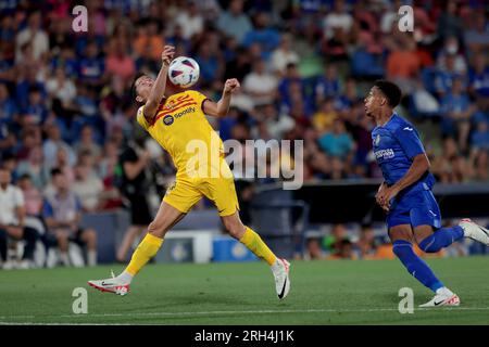 Getafe, Espagnol. 13 août 2023. Madrid Espagne ; 08.13.2023.- joueur de Barcelone Lewandowski. Getafe tire 0-0 avec Barcelone dans un match de la Ligue espagnole de football le jour 01 qui a lieu au Colisée Alfonso Perez à la ville de Getafe, Madrid crédit : Juan Carlos Rojas/dpa/Alamy Live News Banque D'Images