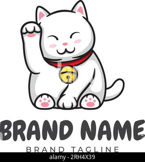 logo de magasin de chat, logo fabriqué à partir de mascotte de chat blanc mignon dans le magasin, modèle de logo. Illustration de Vecteur