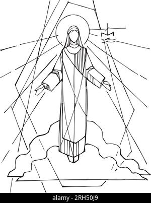 Illustration vectorielle dessinée à la main ou dessin de Vierge Marie Assomption Illustration de Vecteur