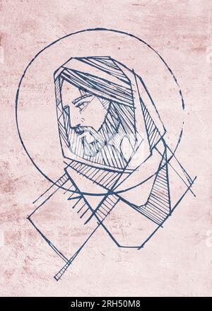 Illustration vectorielle dessinée à la main ou dessin de Jésus Banque D'Images
