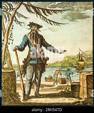 Edward Teach (également orthographié Edward Thatch, c. 1680 – 22 novembre 1718), mieux connu sous le nom de Barbe Noire, était un pirate anglais qui opérait autour des Antilles et de la côte est des colonies britanniques d'Amérique du Nord. Banque D'Images