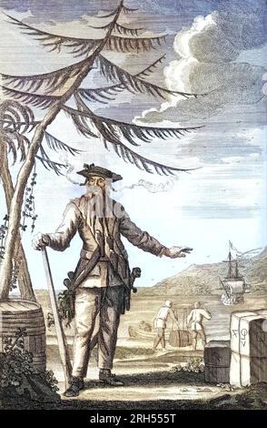 Edward Teach (également orthographié Edward Thatch, c. 1680 – 22 novembre 1718), mieux connu sous le nom de Barbe Noire, était un pirate anglais qui opérait autour des Antilles et de la côte est des colonies britanniques d'Amérique du Nord. Banque D'Images