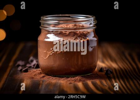 Laissez-vous tenter par les riches saveurs du pudding au chocolat dans un décor rustique Banque D'Images