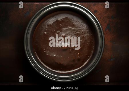Laissez-vous tenter par les riches saveurs du pudding au chocolat dans un décor rustique Banque D'Images