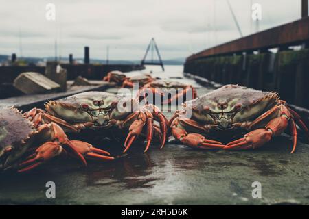 Vue détaillée captivante d'un crabe de mer, mettant en valeur sa beauté naturelle et ses textures. Banque D'Images