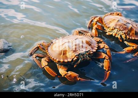 Vue détaillée captivante d'un crabe de mer, mettant en valeur sa beauté naturelle et ses textures. Banque D'Images