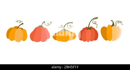 Style dessin animé de potiron. Légumes de différentes formes et couleurs. Thanksgiving et Halloween Elements. Illustration de Vecteur
