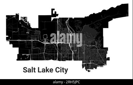 Carte de Salt Lake City, capitale de l'État américain de l'Utah. Frontières administratives municipales, carte en noir et blanc avec rivières et routes, parcs et voies ferrées Illustration de Vecteur