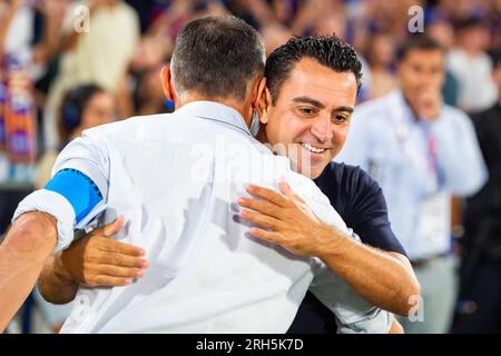 Getafe, Madrid, Espagne. 13 août 2023. Xavi Hernandez (Barcelone) avant le match de football LaLiga EA Sports entre Getafe et Barcelone joué au Coliseum Alfonso Perez Stadium le 13 août 2023 à Getafe, Espagne (crédit image : © Alberto Gardin/ZUMA Press Wire) À USAGE ÉDITORIAL UNIQUEMENT! Non destiné à UN USAGE commercial ! Banque D'Images