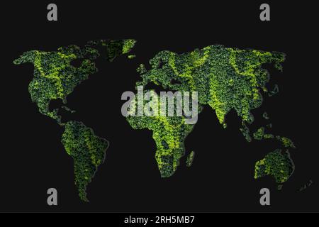 Carte du monde grossièrement esquissée avec des plantes vertes remplissant Banque D'Images