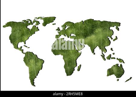 Carte du monde grossièrement esquissée avec des plantes vertes remplissant Banque D'Images