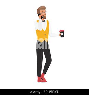 Homme hipster élégant avec café. Jeune homme avec illustration de dessin animé de vecteur de café à emporter Illustration de Vecteur