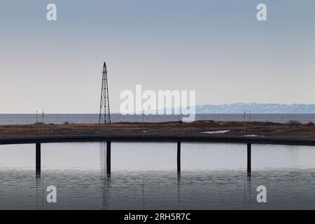 Le mât de dirigeable historique (Luftskipsmasta) du dirigeable italien NORGE, situé à Vadsø, Troms og Finnmark, Norvège. 7 mai 2023 Banque D'Images